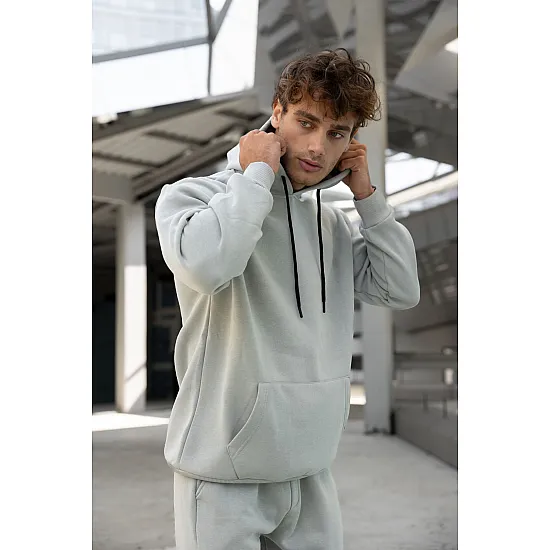 Light Grey men's hooded set Agero PK3024 Premium