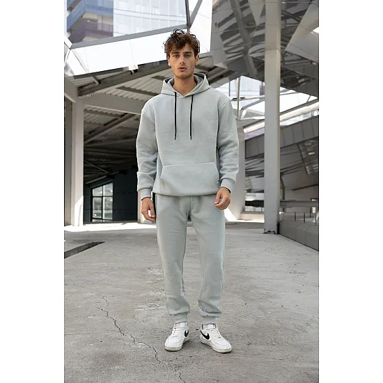 Light Grey men's hooded set Agero PK3024 Premium