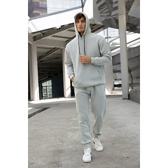 Light Grey men's hooded set Agero PK3024 Premium
