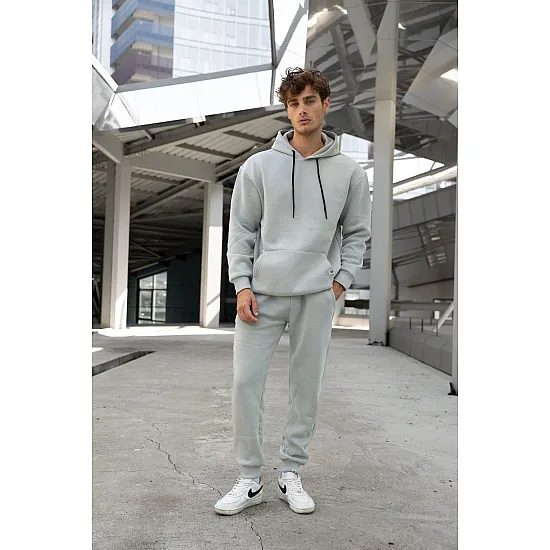 Light Grey men's hooded set Agero PK3024 Premium