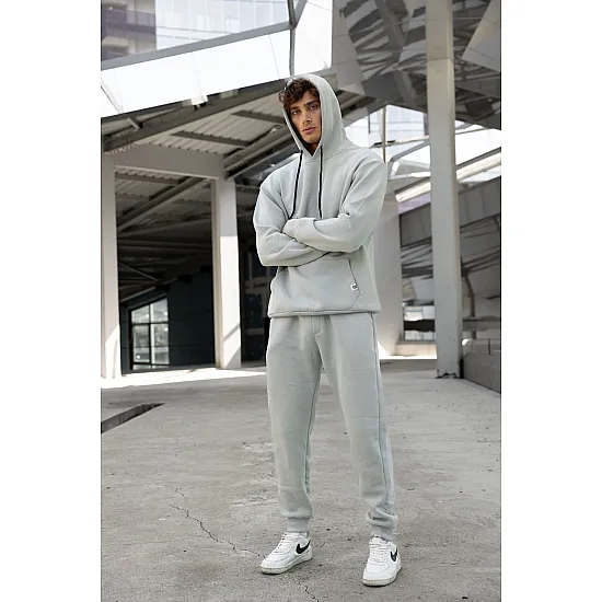 Light Grey men's hooded set Agero PK3024 Premium