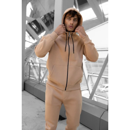 Šviesiai rudas komplektas su gobtuvu Zipos PK3025 Premium