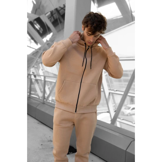 Šviesiai rudas komplektas su gobtuvu Zipos PK3025 Premium