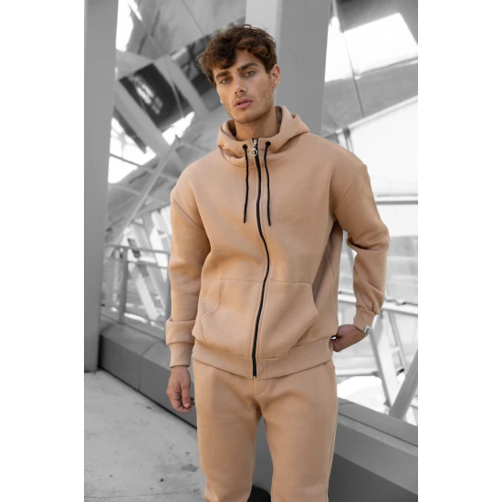 Šviesiai rudas komplektas su gobtuvu Zipos PK3025 Premium