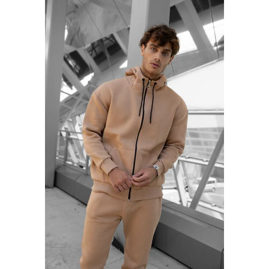 Šviesiai rudas komplektas su gobtuvu Zipos PK3025 Premium