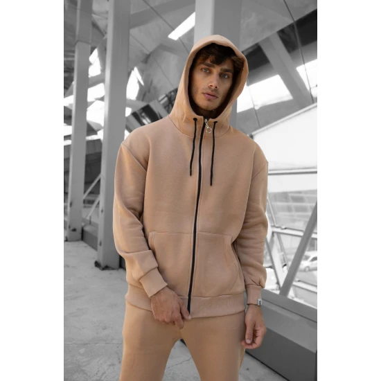 Šviesiai rudas komplektas su gobtuvu Zipos PK3025 Premium