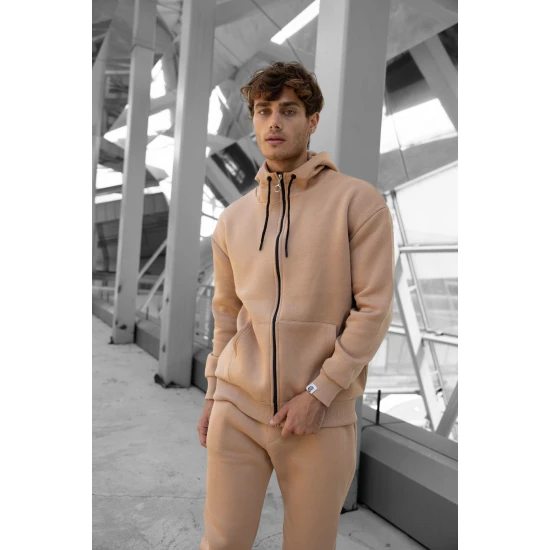 Šviesiai rudas komplektas su gobtuvu Zipos PK3025 Premium