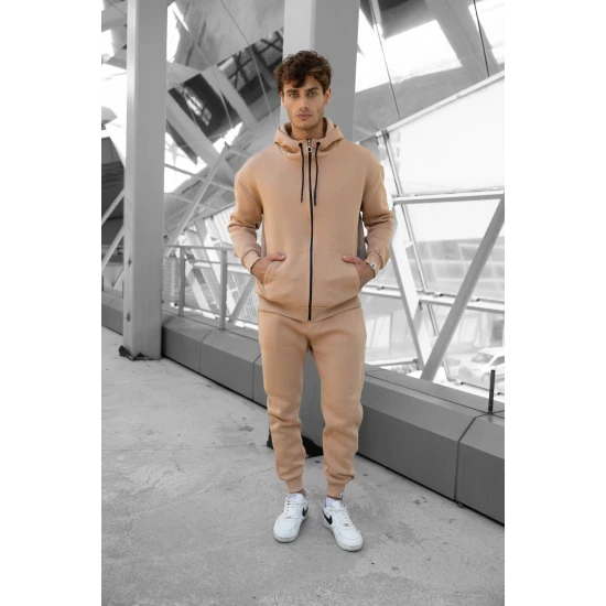 Šviesiai rudas komplektas su gobtuvu Zipos PK3025 Premium