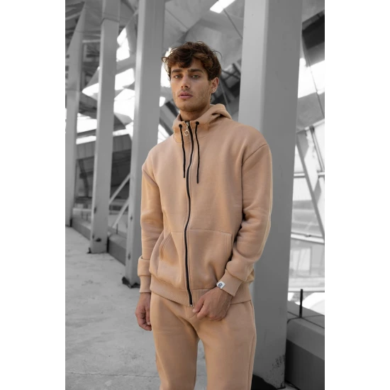 Šviesiai rudas komplektas su gobtuvu Zipos PK3025 Premium