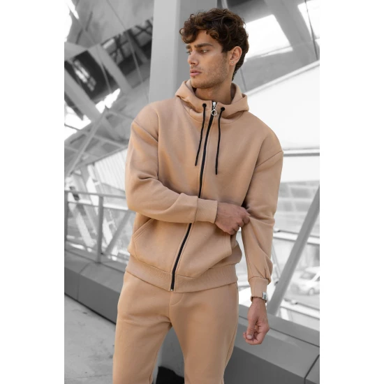 Šviesiai rudas komplektas su gobtuvu Zipos PK3025 Premium