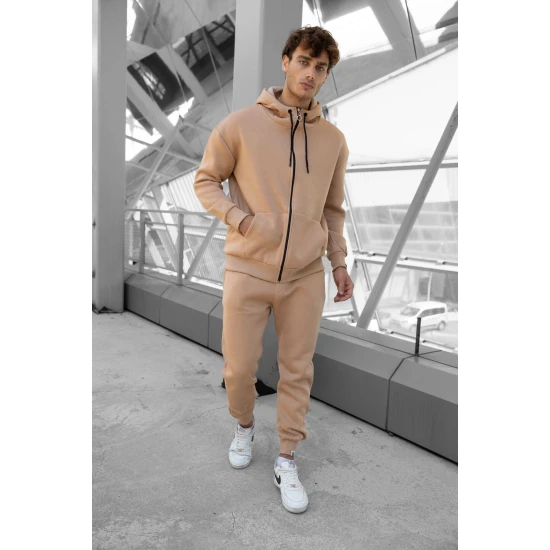 Šviesiai rudas komplektas su gobtuvu Zipos PK3025 Premium