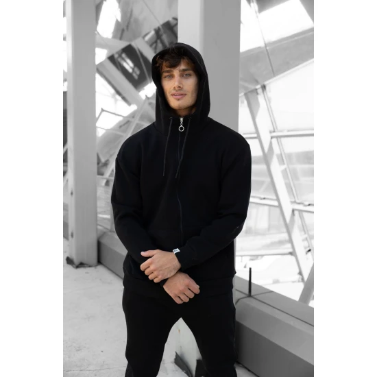 Juodas vyriškas komplektas su gobtuvu Zipos PK3025 Premium