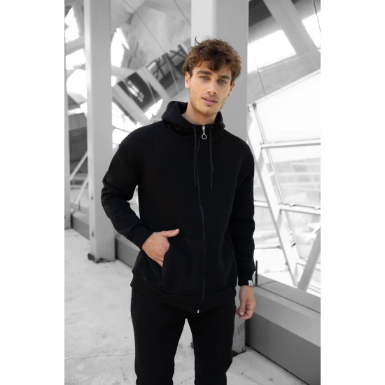 Juodas vyriškas komplektas su gobtuvu Zipos PK3025 Premium