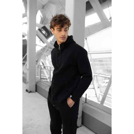 Juodas vyriškas komplektas su gobtuvu Zipos PK3025 Premium