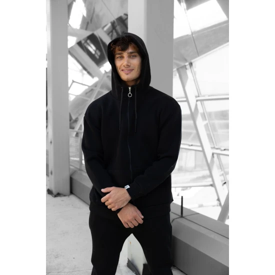 Juodas vyriškas komplektas su gobtuvu Zipos PK3025 Premium