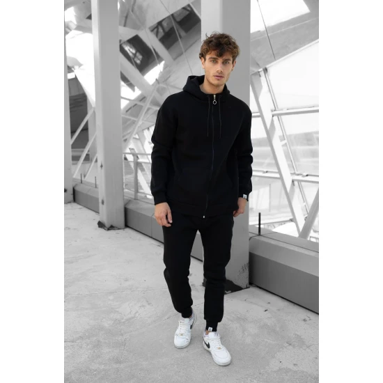 Juodas vyriškas komplektas su gobtuvu Zipos PK3025 Premium