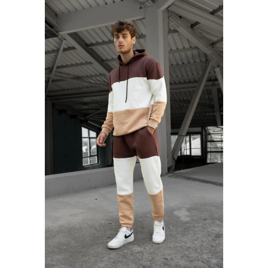 Trijų spalvų vyriškas rudas sportinis kostiumas One PK3020 Premium