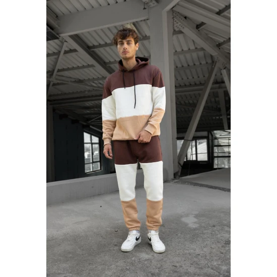 Trijų spalvų vyriškas rudas sportinis kostiumas One PK3020 Premium