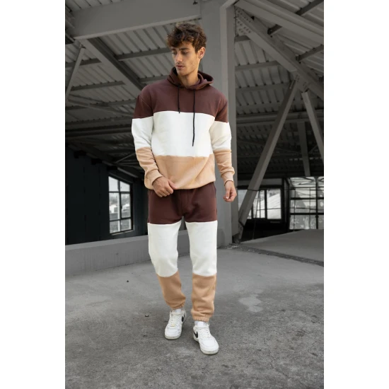 Trijų spalvų vyriškas rudas sportinis kostiumas One PK3020 Premium