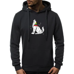 Juodos spalvos vyriškas džemperis su gobtuvu Vilkas