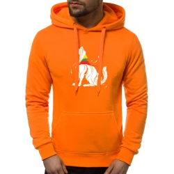 Oranžinis vyriškas džemperis su gobtuvu - baltas Vilkas