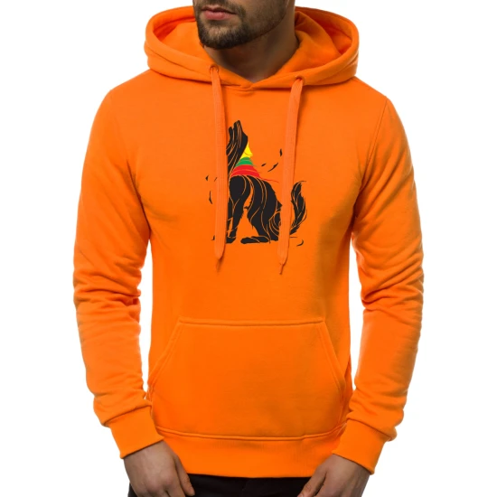 Oranžinis vyriškas džemperis su gobtuvu - juodas Vilkas JS/2009