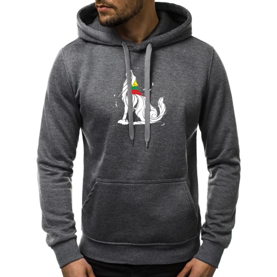 Tamsiai pilkos spalvos vyriškas džemperis su gobtuvu Vilkas JS/2009