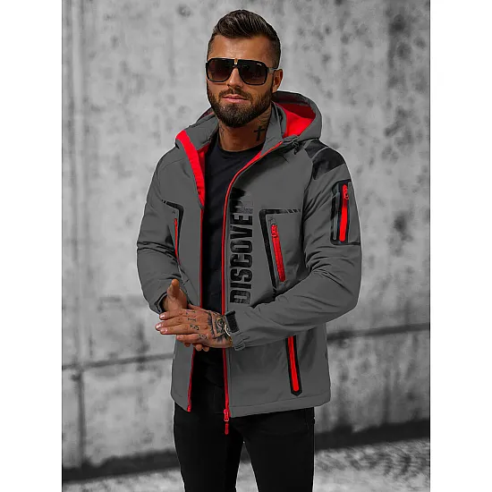 Akcija SoftShell striukė vyrams pilka su raudonomis detalėmis Cover JS/HH025/2B