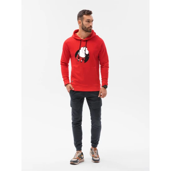 Raudonos spalvos džemperis su gobtuvu Lama B1154 Premium