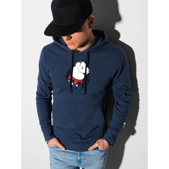 Tamsiai mėlynos spalvos džemperis su gobtuvu Lama B1154 Premium