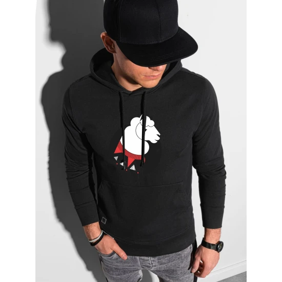 Juodos spalvos džemperis su gobtuvu Lama B1154 Premium