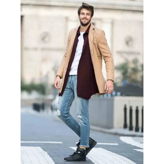 Elegantiškas rudas vyriškas paltas Sugal JB/1047Z-cx0359A