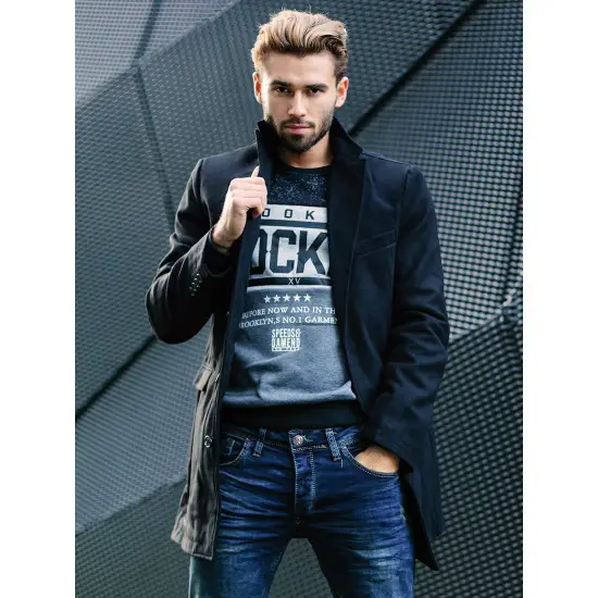 Elegantiškas juodas vyriškas paltas Sugal JB/1047Z