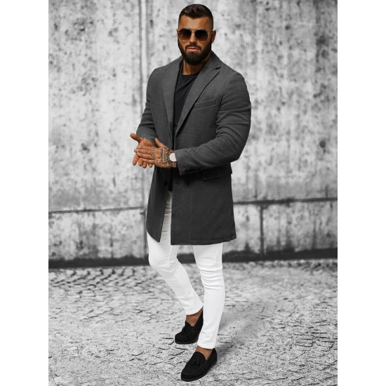 Elegantiškas tamsiai pilkas vyriškas paltas Sugal JB/1047Z