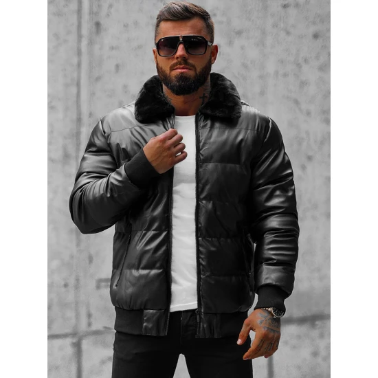 Juoda dygsniuota vyriška striukė Rotir O/M795