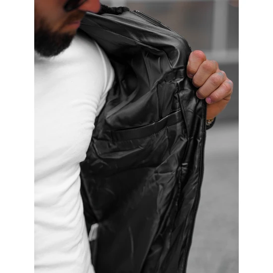 Juoda dygsniuota vyriška striukė Rotir O/M795