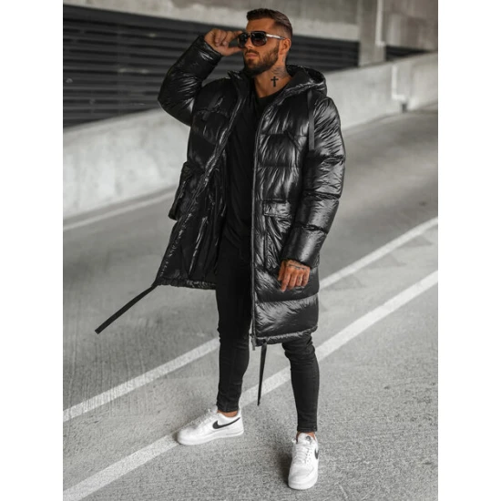 Juoda  blizgi vyriška striukė su gobtuvu Monakko O/M3205Z Premium