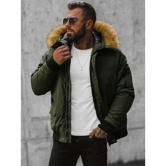 Bomber stiliaus žieminė žalia vyriška striukė Lemor JS/201901