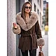 Mika Women's Brown Coat with Fur Trim