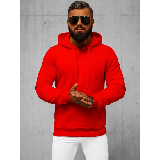 Ryškiai raudonos spalvos vyriškas džemperis su gobtuvu Buvoli JS/2009