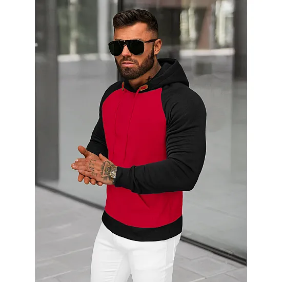 Męski czerwony sweter z kapturem Aiden JS/8B157/18