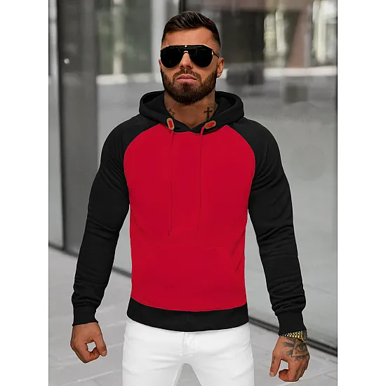Męski czerwony sweter z kapturem Aiden JS/8B157/18
