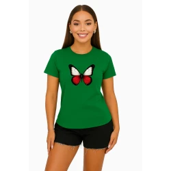 Moteriški tamsiai žali marškinėliai Lenkija drugelis