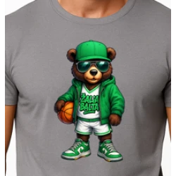 Vyriški pilki marškinėliai Meškinas su kamuoliu-džemperiu