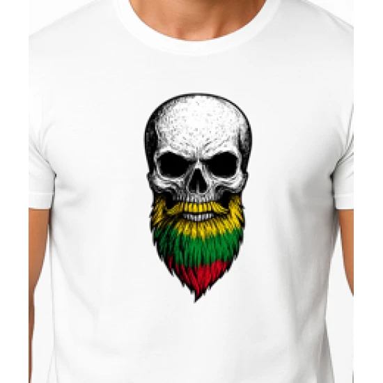 Vyriški balti marškinėliai Kaukolė su barzda PK4015