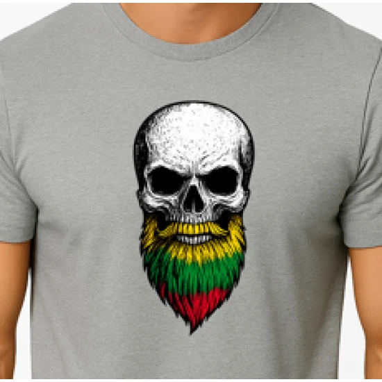 Vyriški šviesiai pilki marškinėliai Kaukolė su barzda PK4015