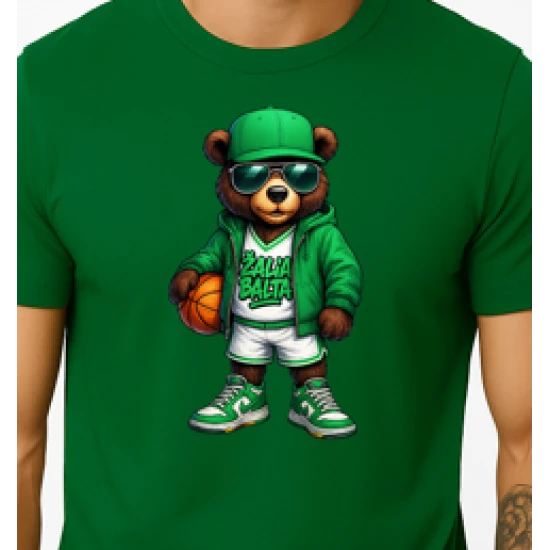 Vyriški tamsiai žali marškinėliai Meškinas su kamuoliu-džemperiu PK4019