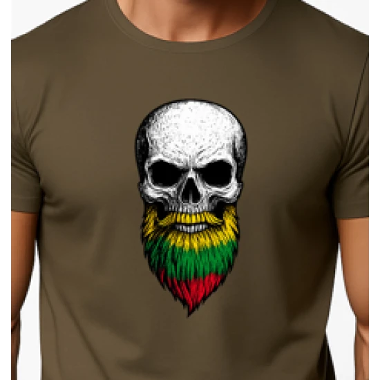 Vyriški chaki marškinėliai Kaukolė su barzda PK4015