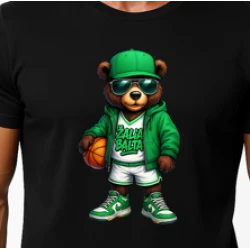 Vyriški juodi marškinėliai Meškinas su kamuoliu-džemperiu