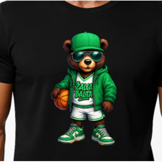 Vyriški juodi marškinėliai Meškinas su kamuoliu-džemperiu PK4019